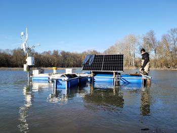The swimming platform for monitoring the Morava River wetland in Austria. The monitoring of this wetland is funded by the EU project REWET (www.rewet-he.eu).