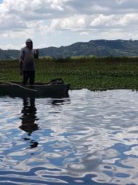 Foto de uno de los pocos pescadores que aun subsisten de la pesca en la LAGUNA DE FÚQUENE en Colombia. Este humedal se ha reducido drásticamente desde el año 1960 perdiendo más de 2.500 hectáreas de espejo de agua y actualmente recibe las aguas negras de diez municipios de la Provincia de Ubaté.