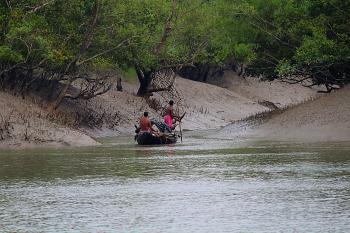 Sunderbans is the largest delta and mangrove forest in the world. Sunderbans in India is bound on by the rivers Muriganga, Harinbhahga and Raimangal. The aquatic and terrestrial flora and fauna found in the region is amazing.

These fishermen were taking their chances going close to the tiger inhabi