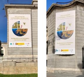 En dos de las fachadas del MITECO (Madrid, España), se han instalado carteles informativos sobre el DMH2024. Se espera que tengan un gran impacto informativo, ya que son visibles desde dos de los principales ejes de la ciudad, por los que discurren cada día un gran número de vehículos y viandantes